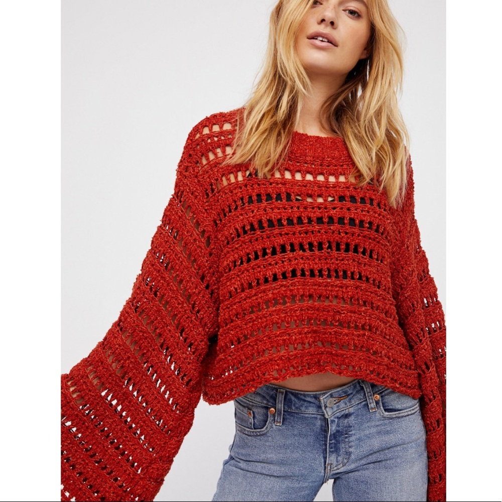 Free People Caught Up Bell Sleeve Crochet Top